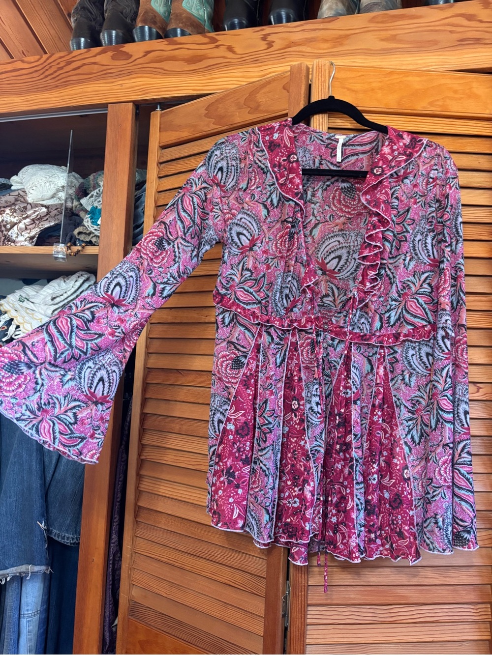 Free People Pink Floral Ruffle Peasant Blouse